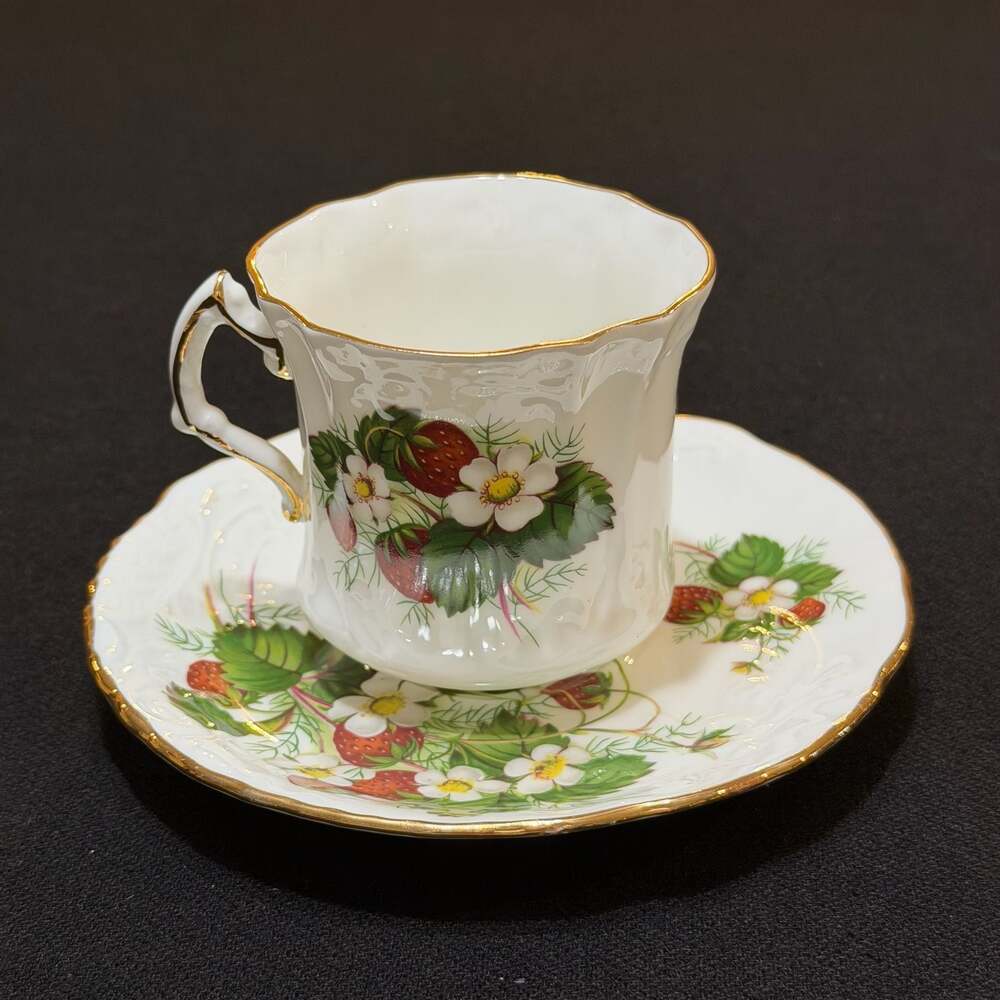 Vintage RARE Hammersley & Co Fine China Demitasse Cup and Saucer Strawberry Ripe